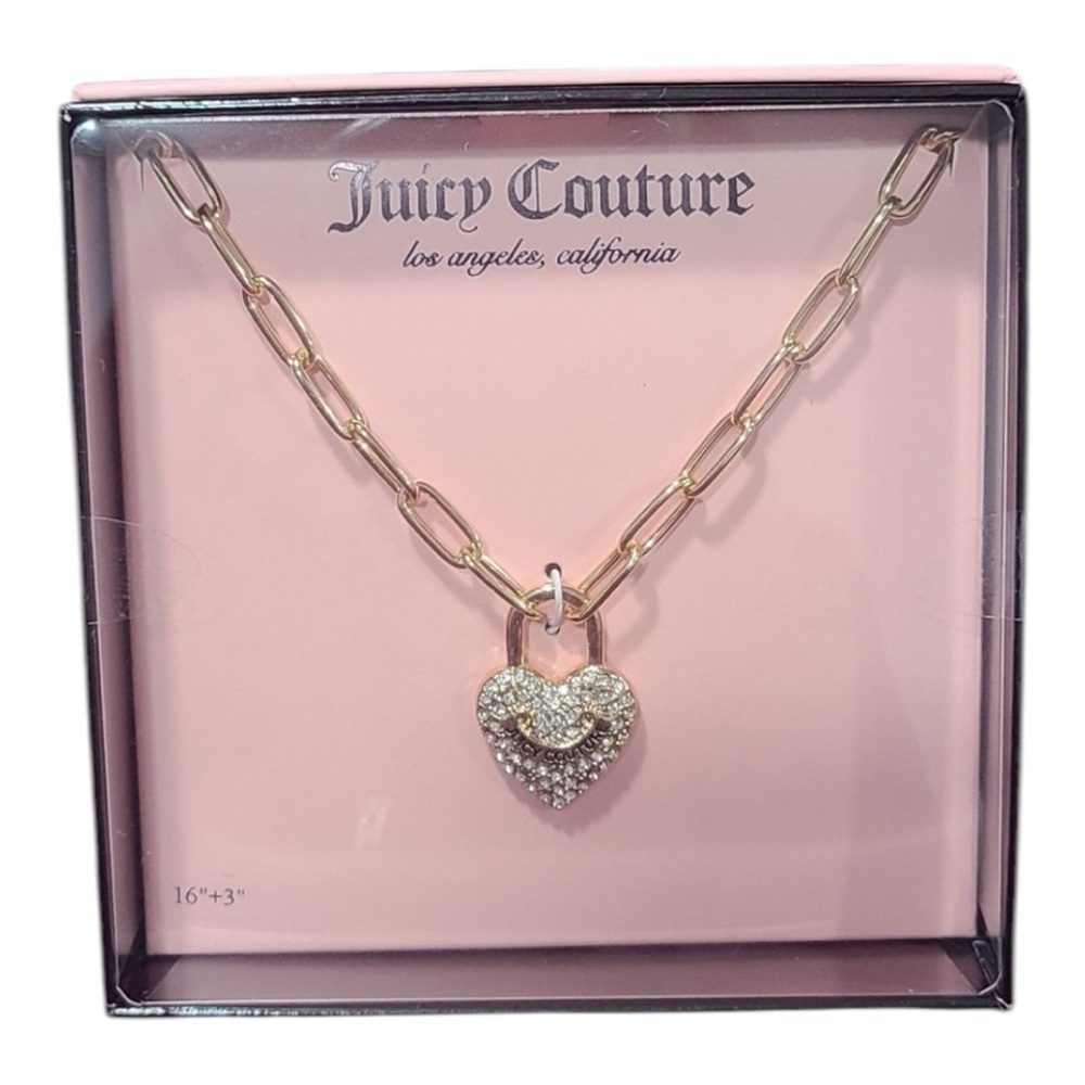 Juicy Couture Necklace Key Lock Rhinestone Gold Tone Design